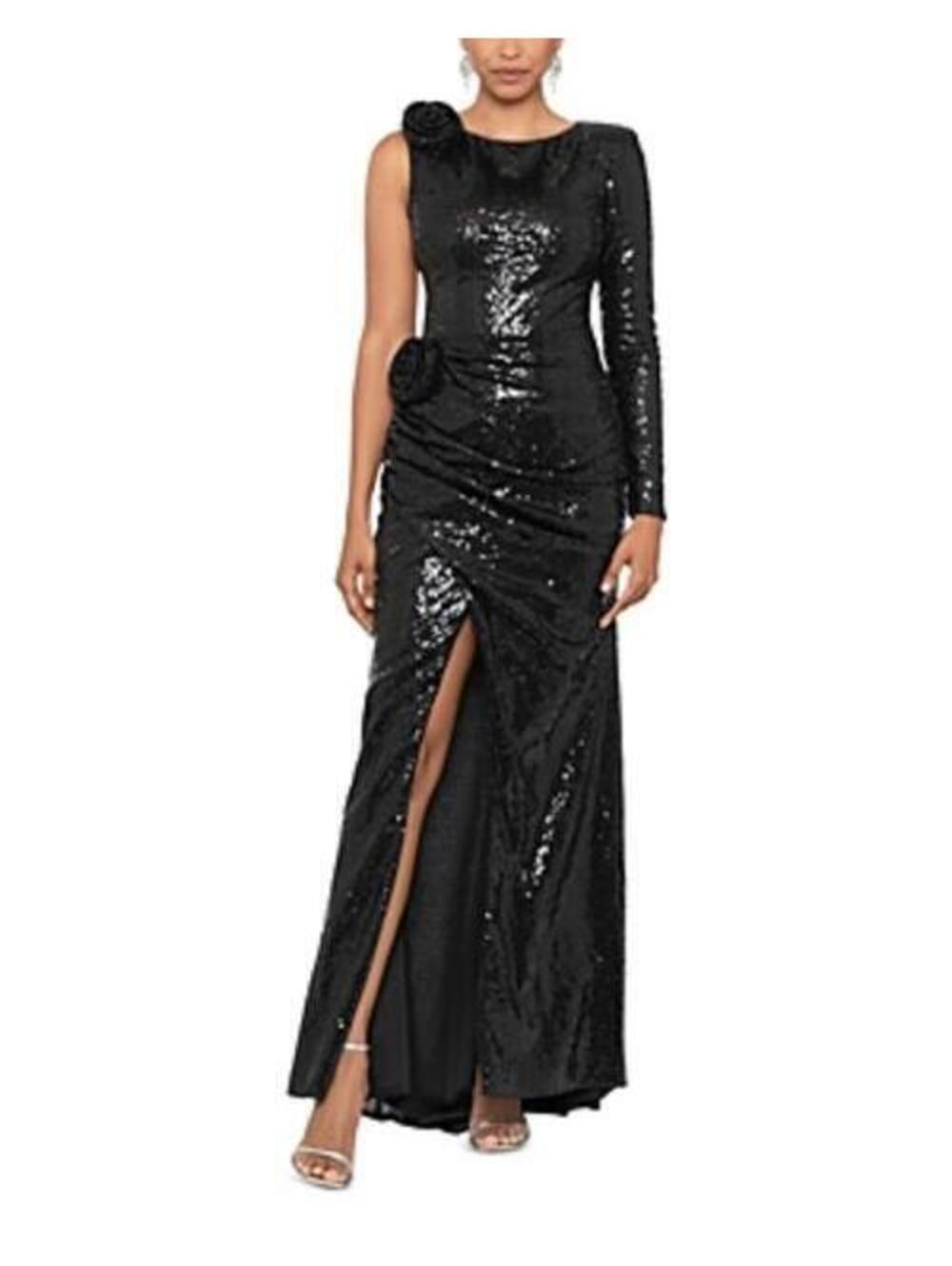 Women Aqua One Sleeve Sequin Gown -Size 6